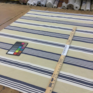 Athena in Navy by Benartex Home | Woven Striped Cotton Fabric | Navy Blue / Beige | Medium Weight Upholstery / Drapery | 54.5” Wide | By the Yard
