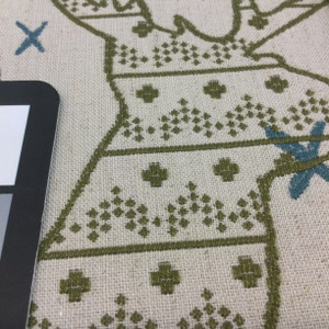 Elk in color Treasure | Modern Scandinavian Deer | Green / Blue / Beige | Heavyweight Upholstery / Slipcover Fabric | Jacquard | 54" Wide | By the Yard