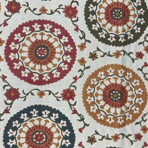 Nanette in color Autumn | Medalions in Orange / Green / Beige  | Upholstery Fabric | Regal Fabrics Brand | 54" Wide | By the Yard