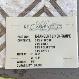 Tangent in Linen-Taupe | Diamond Embroidery Taupe / Natural | Upholstery Fabric | Krelan Fabrics Brand | 54" Wide | By the Yard