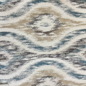 Flume in Teal | Ogee Ikat in Off-White / Teal / Beige | Upholstery Fabric | Regal Fabrics Brand | 54" Wide | By the Yard
