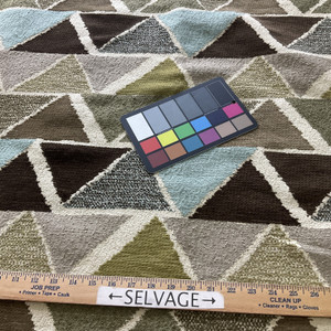 Canron in Spring | Triangle Geometric in Green / Brown / Blue | Upholstery Fabric | Regal Fabrics Brand | 54" Wide | By the Yard
