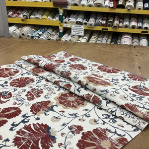 Farah in Red | Jacobean Floral Red / Blue / Beige | Upholstery Fabric | Regal Fabrics Brand | 54" Wide | By the Yard