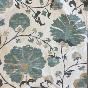 Farah in Mint | Jacobean Floral in Green / Beige | Upholstery Fabric | Regal Fabrics Brand | 54" Wide | By the Yard