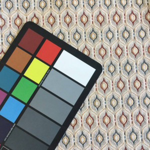 Gabby in Haze | Contemporary Ogee in Off-White / Red / Blue | Upholstery Fabric | Regal Fabrics Brand | 54" Wide | By the Yard