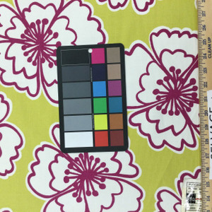Snappy Poppy in Honeydew | Modern Floral in Chartreuse and Pink | Upholstery / Drapery Fabric | P/Kaufmann | 54" Wide | By the Yard
