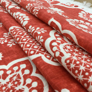 Garden Craft in Scarlet | Batik Floral in Red and White | Upholstery / Drapery Fabric | P/Kaufmann | 54" Wide | By the Yard