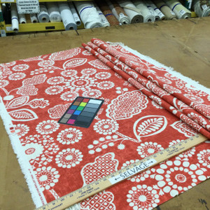 Garden Craft in Scarlet | Batik Floral in Red and White | Upholstery / Drapery Fabric | P/Kaufmann | 54" Wide | By the Yard