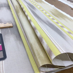 Persian Path in Fog | Striped Design in Tan / Grey / Chartreuse | Upholstery / Drapery Fabric | P/K Lifestyles | 54" Wide | By the Yard