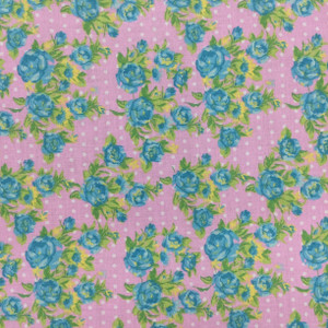 Rose Floral Quilting Fabric | Light Pink / Blue / Green | 100% Cotton | 44" Wide | By the Yard