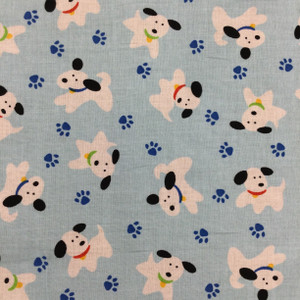 Dogs and Paws Quilting Fabric | Light Blue / White / Black / Red | 100% Cotton | 44" Wide | By the Yard