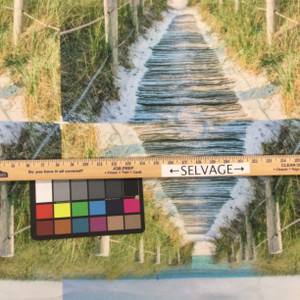 Sand Dunes in Multi | Ocean Landscape Panel in Blue and Green | Home Decor Fabric | 54" Wide