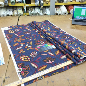 Kanga Flower in Berry | Wax Print Floral in Blue / Orange / Pink | Upholstery / Drapery Fabric | Robert Allen | 54" Wide | By the Yard