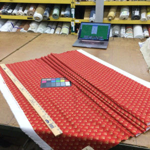 Geometric Ombre Scallops in Red / Gold | Home Decor Fabric | Richloom | 54" Wide | By the Yard