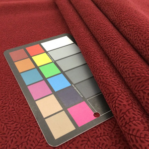 Reef in Merlot | Leafy Twigs Design in Dark Red | Flocked Velvet Fabric | Upholstery | 54" Wide | By the Yard