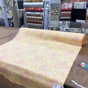 Peach and Muted Yellow Floral Upholstery Fabric | Durable | 54"W | By The Yard