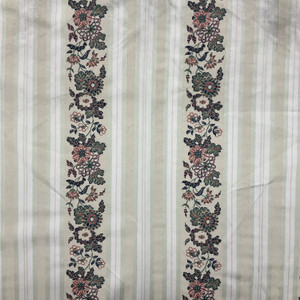 Vintage Floral Stripe in Off-White / Green / Pink | Upholstery Fabric | 54" Wide | By the Yard