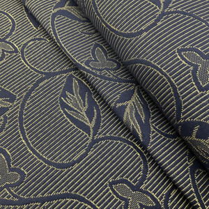 Leafy Vines in Navy Blue and Yellow | Upholstery Fabric | 54" Wide | By the Yard