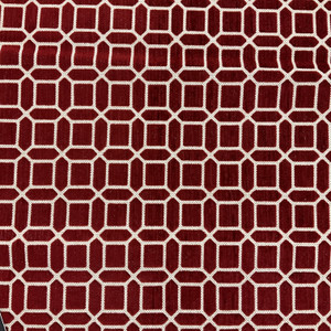 Geometric Cut Velvet in Red | Heavy Upholstery Fabric | 54" Wide | By the Yard