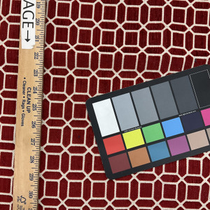 Geometric Cut Velvet in Red | Heavy Upholstery Fabric | 54" Wide | By the Yard