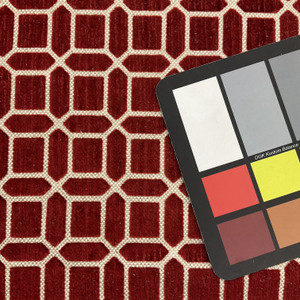 Geometric Cut Velvet in Red | Heavy Upholstery Fabric | 54" Wide | By the Yard