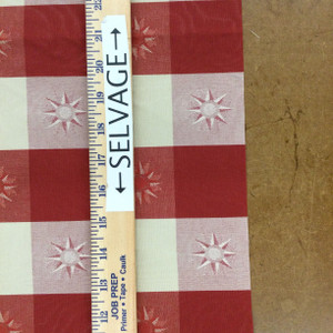Brick and Tan Check Moire with Suns | Woven Home Decor Fabric | Drapery | By The Yard | 54 Inch Wide