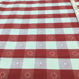 Brick and Tan Check Moire with Suns | Woven Home Decor Fabric | Drapery | By The Yard | 54 Inch Wide