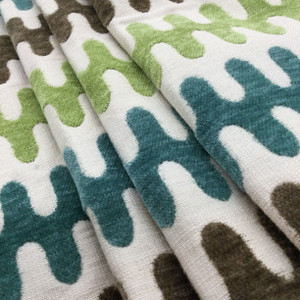 Comtempory Upholstery Fabric | Teal Brown Lime on Natural | Woven | Heavy Duty | By The Yard