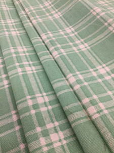 Plaid Print in Mint Green and White | Screen Print Home Decor Fabric | Slipcover | Drapery | By The Yard | 54" Wide