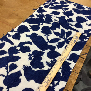 1 Yard Piece of Tropical Birds Silhouette in Blue and Off White | Cacatua in Royale by BELLA-DURA | Indoor / Outdoor Fabric | WATER RESISTANT | 54" Wide | BTY