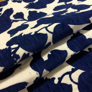 1 Yard Piece of Tropical Birds Silhouette in Blue and Off White | Cacatua in Royale by BELLA-DURA | Indoor / Outdoor Fabric | WATER RESISTANT | 54" Wide | BTY