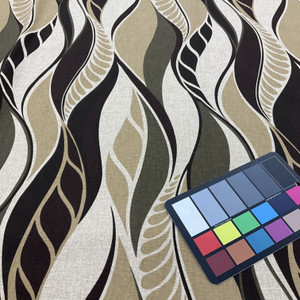 Wavy Leaves in Khaki/Brown/Tan  Home Decor Print Fabric | Richloom  Screen Print | Drapery | Lightweight Upholstery| By The Yard | 54 inch Wide