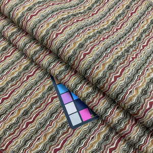 Wavy Stripe in Brown, Red and Gold and Tan | Heavyweight Upholstery Fabric | By The Yard | 54 Inch Wide