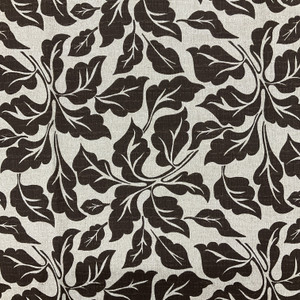 Chocolate Brown Leaf Print on Natural Basketweave Upholstery Fabric | Magnolia Home Fashions | Slipcovers | Drapery | By The Yard 54 inch Wide