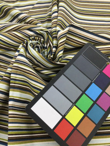 Mini Stripe in Chocolate, Teal, Olive and Sly Blue  on Natural | Screen Print Home Decor Fabric | Drapery |  By The Yard | 54 inch Wide