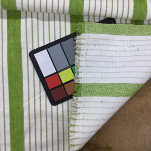 Thick and Thin Stripes in Citron Green and White | Upholstery Fabric | 54" Wide | By the Yard | Stain Resistant