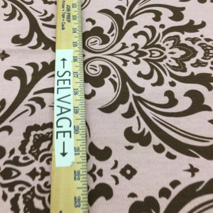 Chocolate Brown Damask Fabric on Pink  Woven Background | Screen Print Home Decor Print | Drapery| By The Yard | 54" Wide