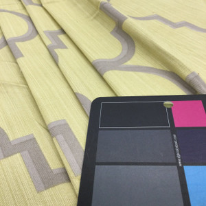 Large Scale Moroccan Tile Printed Home Decor Fabric in Straw | Braemore Fabrics | Golden Gray | Drapery | By The Yard | 54 Inch Wide