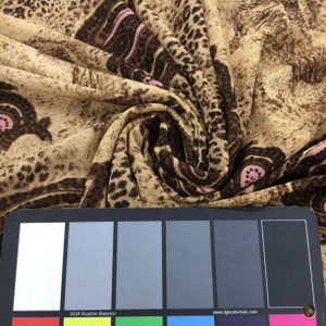 Brown/Tan/Pink Leopard Spade | Lightweight Jersey Mesh Knit Fabric | Clothing and Apparel | By The Yard | 45 Inch Wide