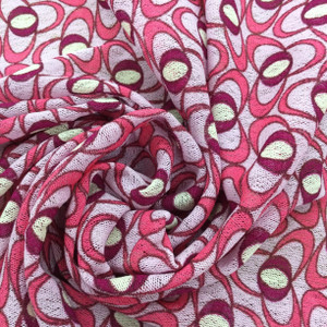 Modern Atomic Sheer Mesh Knit Fabric | Fuchsia and Magenta on Light Pink | Clothing and Apparel | 60 inch Wide | By The Yard