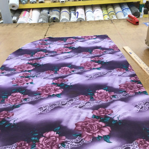 Roses and Lace Sheer Mesh Knit Fabric | Purple and Magenta and Teal | Clothing and Apparel | 48 inches Wide | By The yard