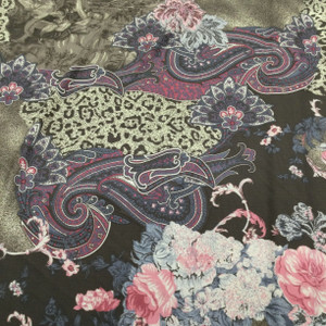 Brown/ Tan/ Teal Paisley and Floral | Lightweight Sheer Mesh Knit Fabric | Clothing and Apparel | By The Yard | 45 Inch Wide