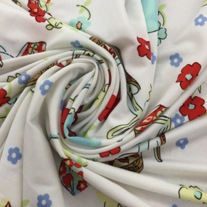 Shoes and Purse Fashion Knit Fabric | Red, Yellow, Aqua on White |  Clothing and Apparel | 60 Inch Wide | By The Yard