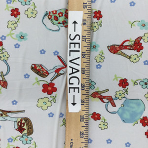 Shoes and Purse Fashion Knit Fabric | Red, Yellow, Aqua on White |  Clothing and Apparel | 60 Inch Wide | By The Yard