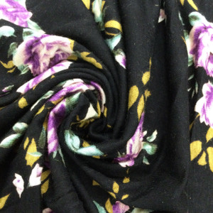 Purple Tipped  Antique Roses | Lightweight Opaque Jersey Knit Stretch Fabric | Clothing and Apparel | By The yard | 60 Inch Wide