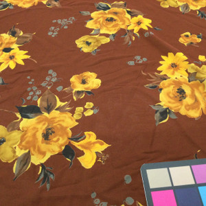 Golden Roses and Daisies Printed Chiffon Fabric | Lightweight Sheer Polyester Sheer | Clothing and Apparel | Home Decor | By The Yard |45 Inch Wide