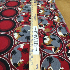 Oriental Floral Circles in Burgundy, Black, Tan, Gray | Poly Cotton Jersey Knit Stretch Fabric | Clothing and Apparel | By The Yard | 60 Inch Wide