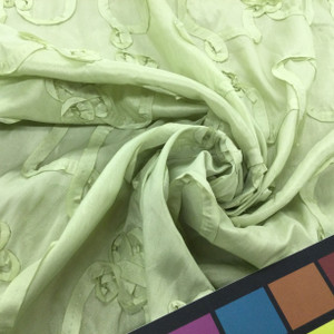 Light Celery Green Ribbon Taffeta Fabric | Polyester Textured 3-D Fabric | Clothing and Apparel | By The Yard | 60 inch Wide
