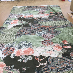 Olive and Coral Floral Paisley Jersey Knit Print Fabric | Clothing and Apparel | 48 inch Wide | By The Yard