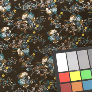 Teal/Brown/Black Floral | Lightweight Sheer Mesh Knit Fabric | Clothing and Apparel | By The Yard | 60 inch Wide